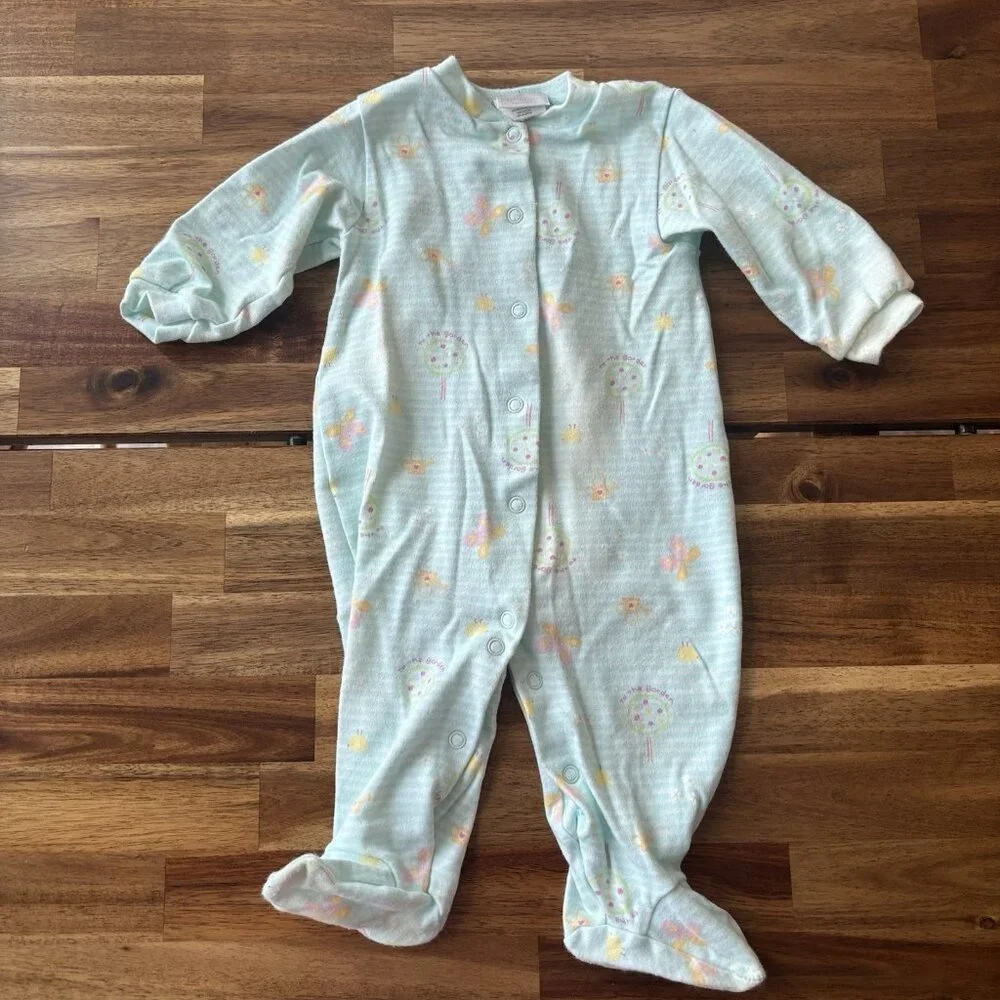 Vtg 1990s Carter’s Pastel Butterflies Tree Long Sleeve Snap Footie Size 6-9month